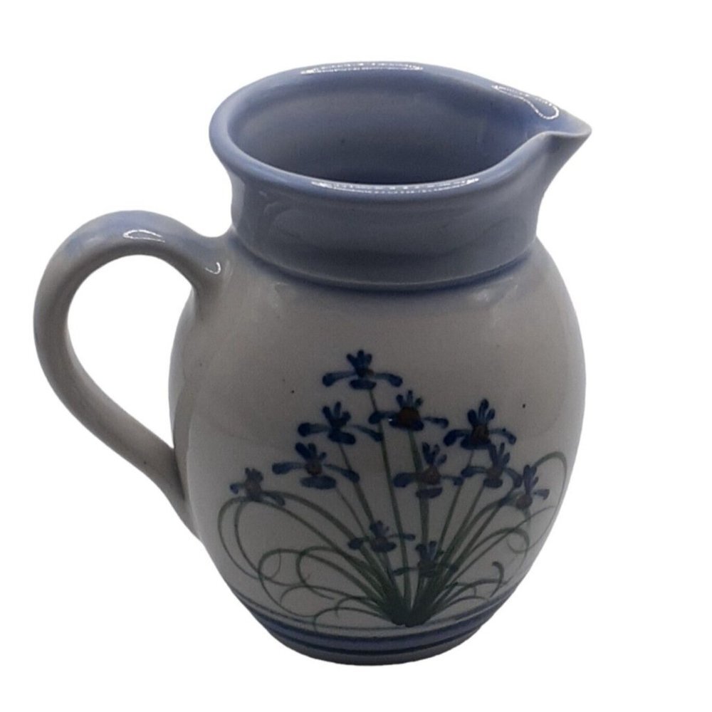 African Violets Studio Art Pottery Creamer Signed Tarnage Floral Purple Flowers